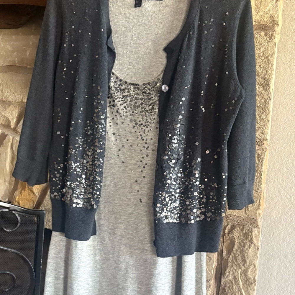 Eileen Fisher Light/Dark Gray Sequin Cardigan